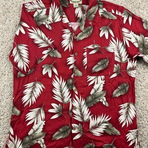 Paradise Coves Silk Shirt Red Short Sleeve Button Up Floral Men's Size M Medium